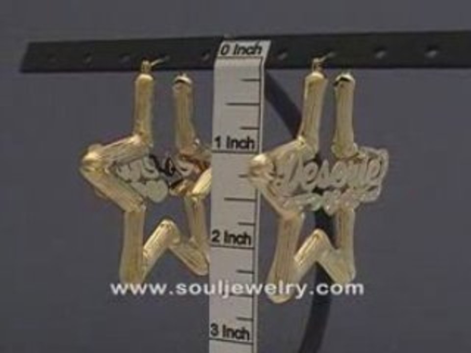 10K Gold Star Bamboo Personalized Name Earrings 2 1/2 Inch