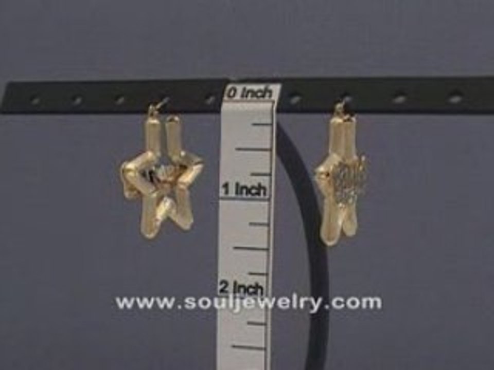 10K Gold Star Bamboo Personalized Name Earrings 1 3/8 Inch