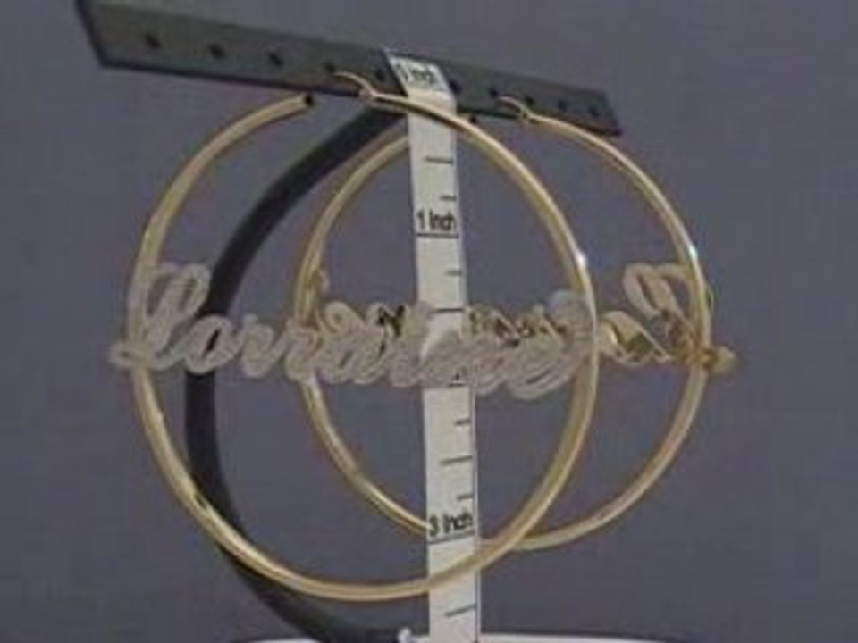 Huge 14K Personalized Iced Out Name Hoop Earrings 3 1/8 Inch