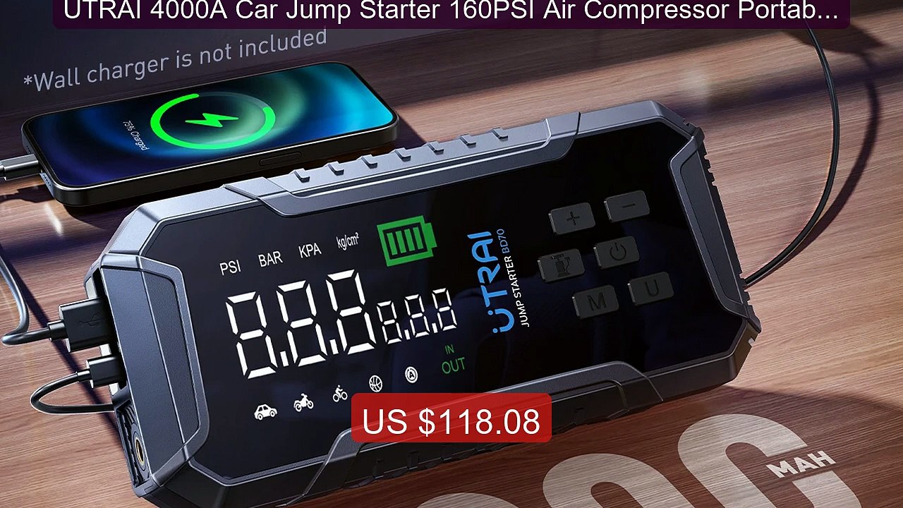 UTRAI 4000A Car Jump Starter 160PSI Air Compressor Portable Po... -- Best Buy 2026 | Great Quality!