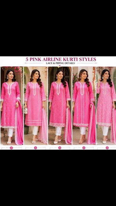 Five Beautiful pink airline kurti style design