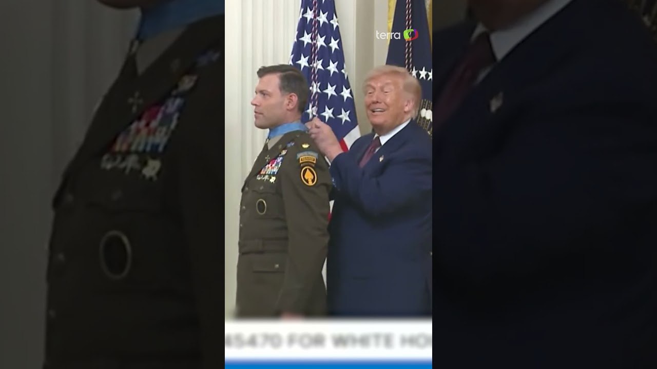 Trump se atrapalha ao colocar medalha de honra em veterano de guerra na Casa Branca #shorts