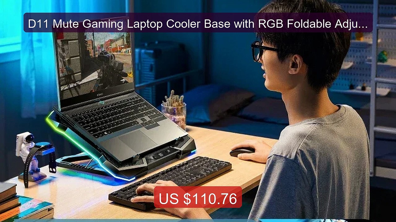 D11 Mute Gaming Laptop Cooler Base with RGB Foldable Adjustable He... -- Best Deal 2026 | Shop Now!