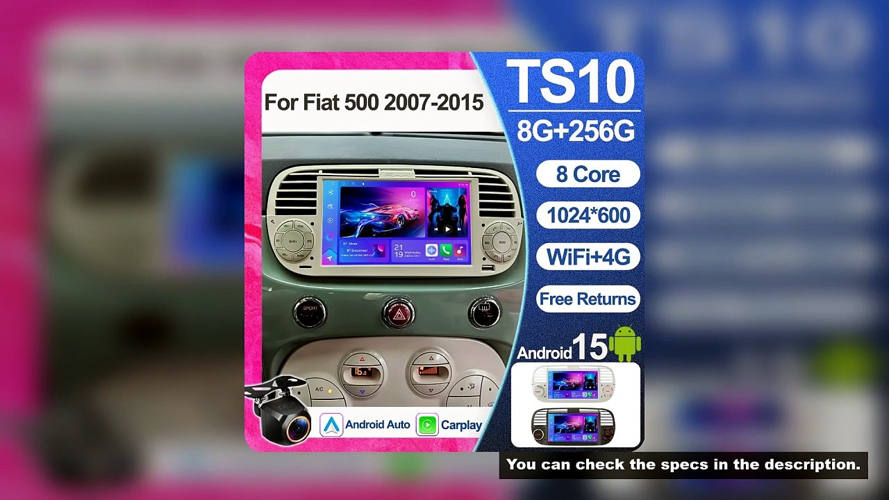Android 16 For Fiat 500 Abarth 2007-2015 Car Radio Stereo Gps Navigation Steering Wheel Multimedia C