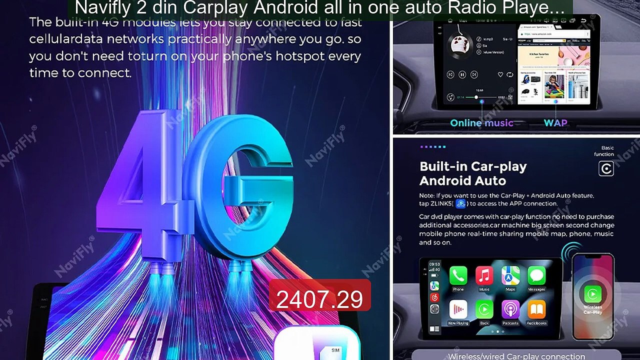 Navifly 2 din Carplay Android all in one auto Radio Player for... -- Best Buy 2026 | Great Quality!