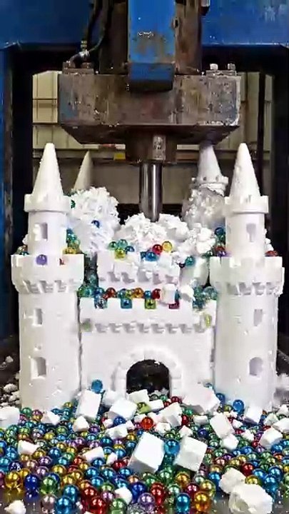 Foam Castle Under Hydraulic Press 🏰💥 Extreme Satisfying Crush Test