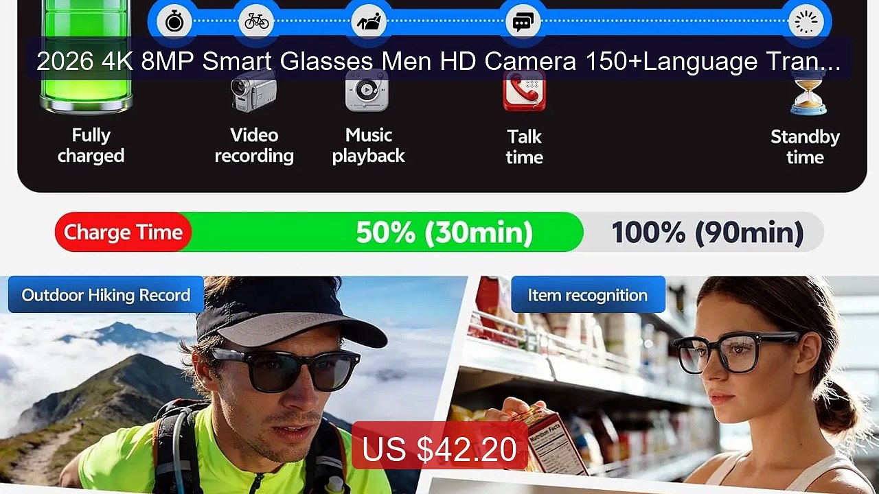 2026 4K 8MP Smart Glasses Men HD Camera 150+Language Translati... -- Hot Deal 2026 | Limited Offer!
