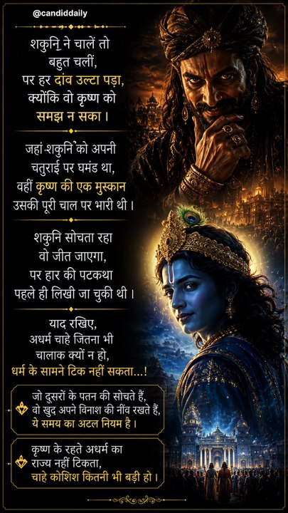 शकुनि ने युद्ध तलवार से नहीं, लोगों के विश्वास से जीता था.... जय श्री राधे कृष्णा 🙏