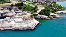 Kartal Kayalıkları’ndan Karadeniz’in serin sularına: Heyecan dolu atlayışlar havadan görüntülendi