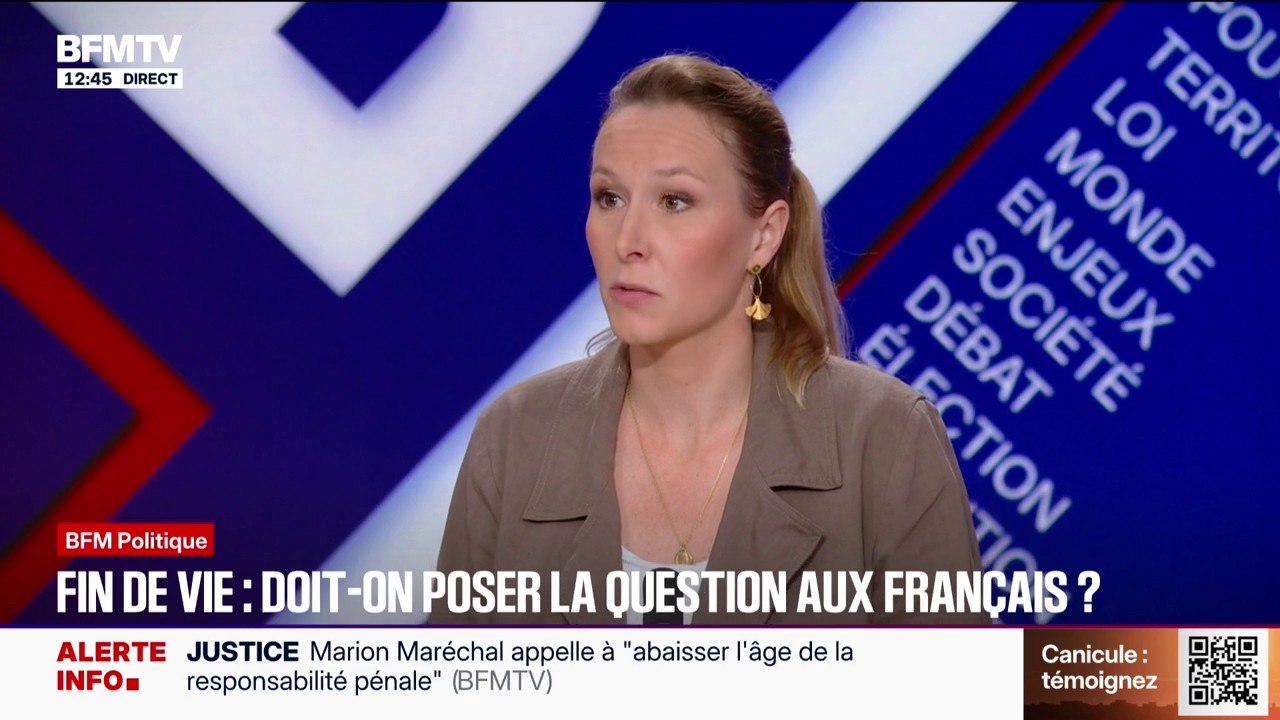 Fin de vie: Marion Maréchal (Identité-Libertés) "plaide pour" abroger la loi sur l'aide à mourir si elle est votée
