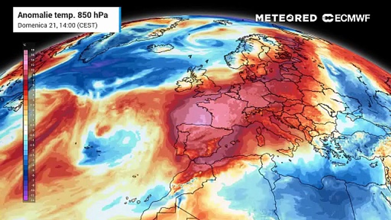 Europa rossa di anomalie positive,  verso una ondata di caldo record per durata?