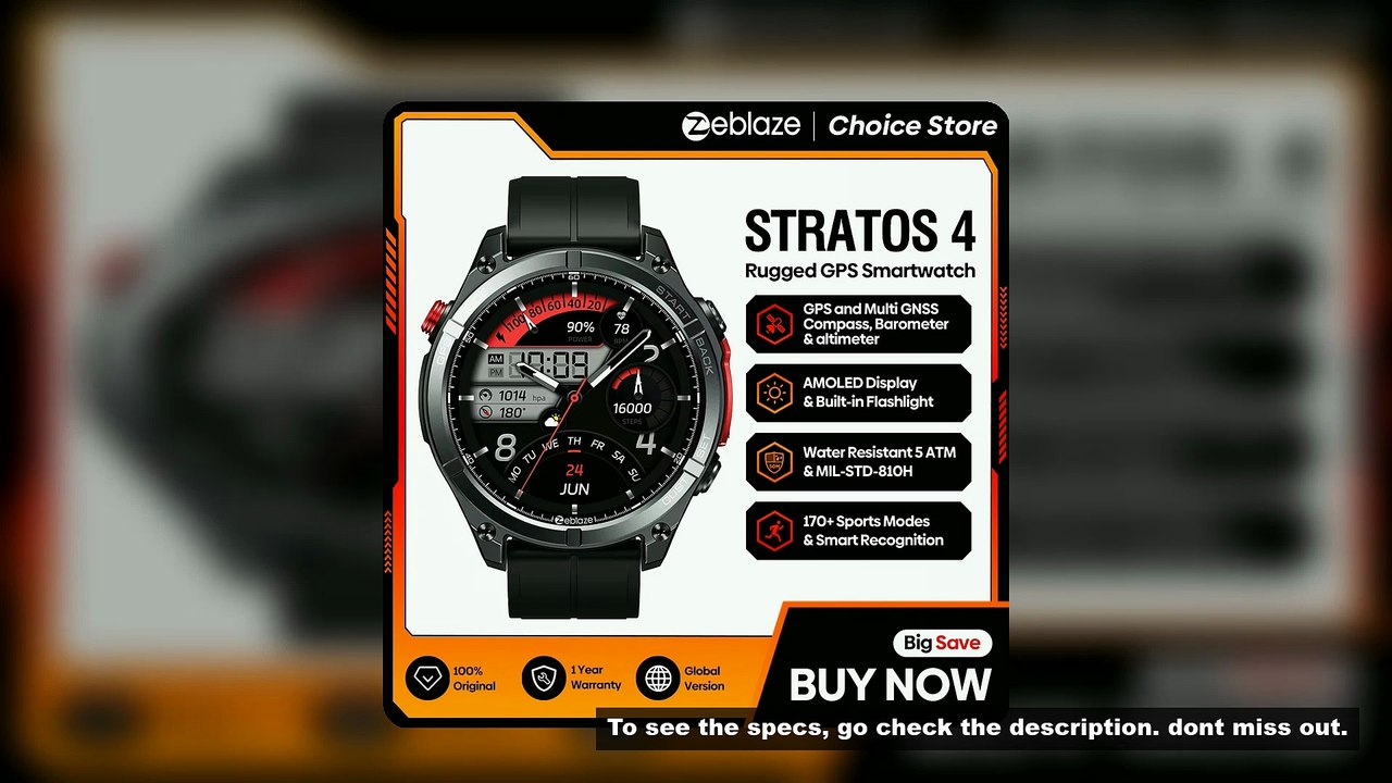 NEW 2025 Zeblaze Stratos 4 GPS Smartwatch 1.43" AMOLED Screen Compass Barometric Altimeter Flashligh
