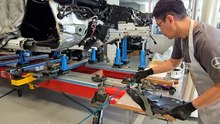 Mercedes CLS AMG 53 Major Crash Repair _ A Pillar & Front Rail Replacement on Celette Bench