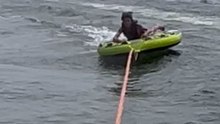Boy goes flying off the water tube when boat takes a sharp turn *Hilarious*