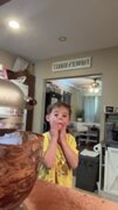 Boy Accidentally Sends Cocoa Powder Flying After Turning Mixer Too High