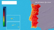 Evolução das temperaturas previstas para terça-feira, 23 de junho