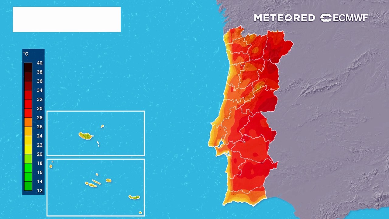 Evolução das temperaturas previstas para terça-feira, 23 de junho