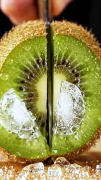 🥝❄️ Kiwi Fruit Sliced Revealing Ice ASMR | Frozen Fruit Cutting & Crystal Texture Reveal