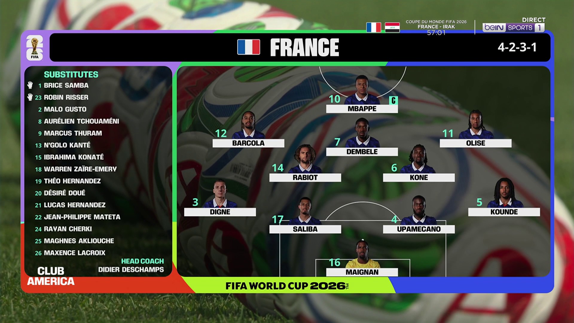 Coupe du Monde 2026 : Barcola et Koné intègrent le onze, la composition des Bleus contre l'Irak