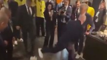 Gianni Infantino gets caught in a rondo with Brazil's legends