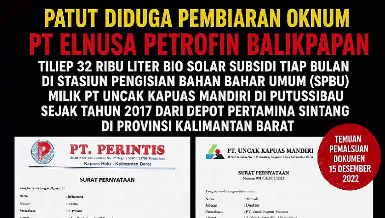 Edi Hartono Pemain Tunggal Perintis Tilep 32 Ribu Liter Bio Solar Tiap Bulan Pembiaran Oknum PT Elnusa Petrofin di Kabupaten Kapuas Hulu, Provinsi Kalimantan Barat