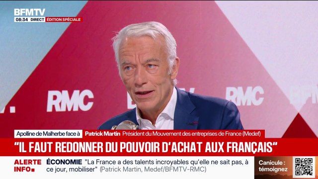 Réchauffement climatique: Il y aura de toute façon des pertes et des créations d'emplois , estime Patrick Martin, président du Medef