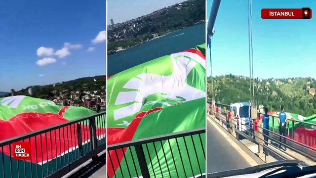 Amedspor bayrağı Fatih Sultan Mehmet Köprüsü'ne asıldı, polis nöbet tuttu