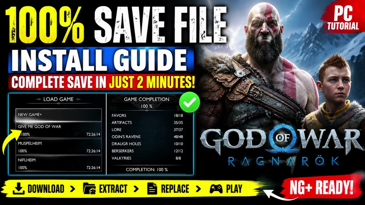 🎮 How to Install 100% Save Game File in God of War Ragnarök PC | NG+ Ready  @modsgamer77 ​