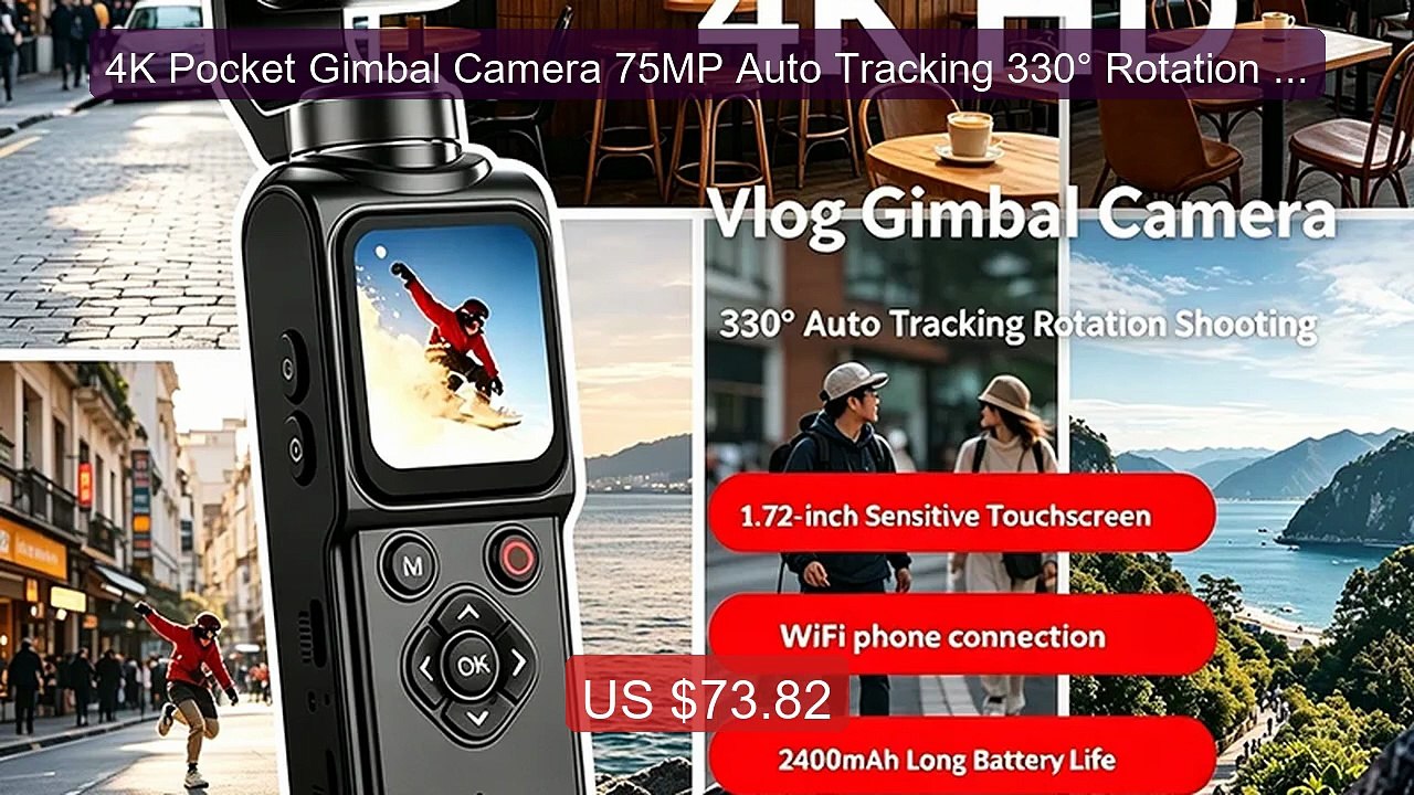 4K Pocket Gimbal Camera 75MP Auto Tracking 330° Rotation Hand... -- Amazing Value 2026 | Must Have!