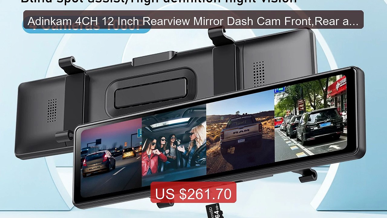 Adinkam 4CH 12 Inch Rearview Mirror Dash Cam Front,Rear and Si... -- Hot Deal 2026 | Limited Offer!