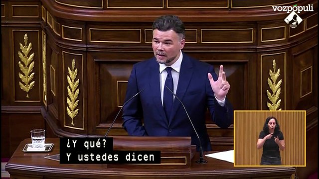 Rufián: Ábalos, Koldo, Aldama. Tres roban un banco, uno les delata, se libra y encima se queda con la pasta. Ese es el resumen. Y el mensaje es delinque, delata y librarás