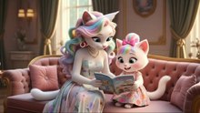 Mama cat and kitten sell sweet strawberries juice to make their dream water park trip come true#mamacat#cat#kids#