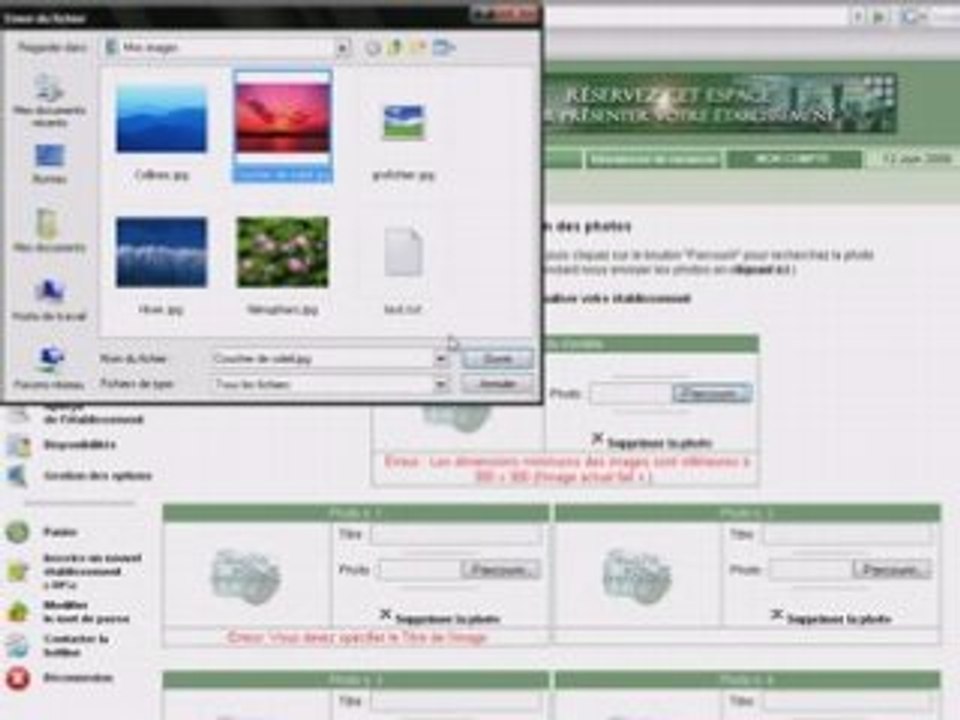 Stage les-pagesvertes.com menu utilisateur