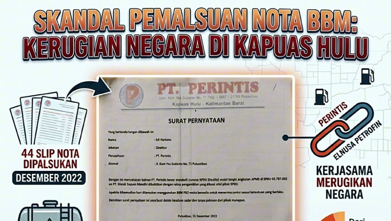 Sebanyak 44 Slip Nota Dipalsukan, Kerjasama Perintis dan Elnusa Petrofin, 40 Ribu Liter Bio Solar Raib Tiap Bulan di Kabupaten Kapuas Hulu, Provinsi Kalimantan Barat