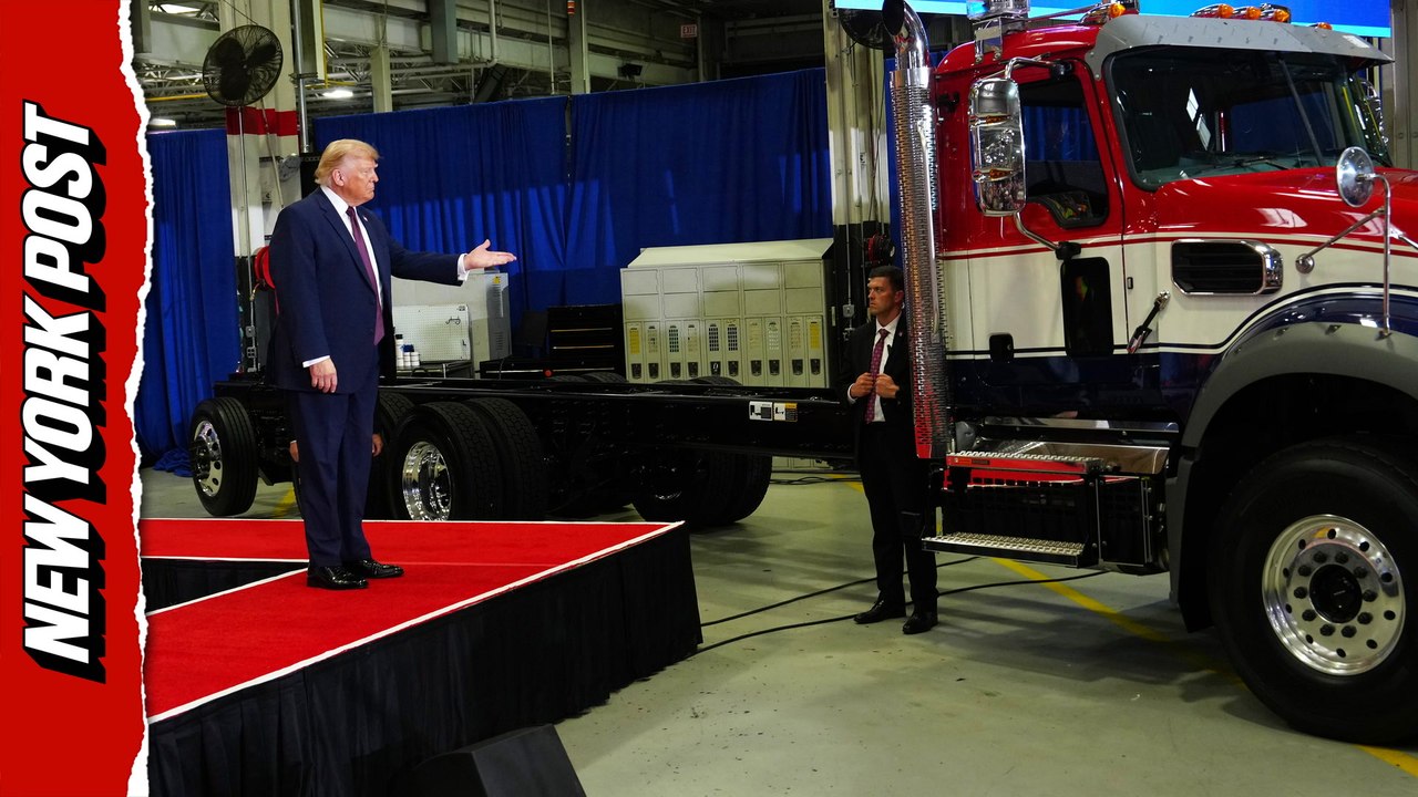 Trump gets up close with Mack trucks during factory visit