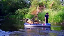 Solo Hot Tent Camping by the River with 2 Dogs   We Got Completely Soaked