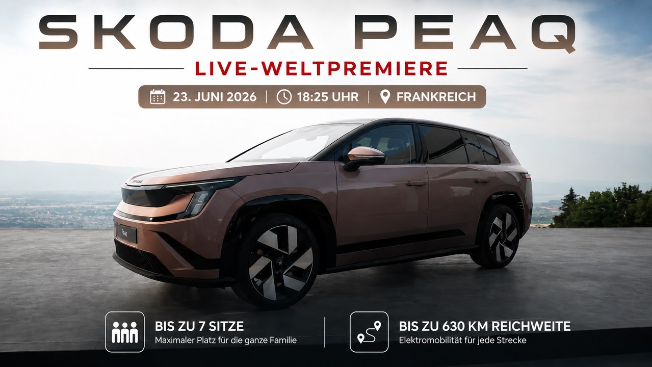 Skoda Peaq Live-Weltpremiere: Bis zu 7 Sitze im großen E-SUV