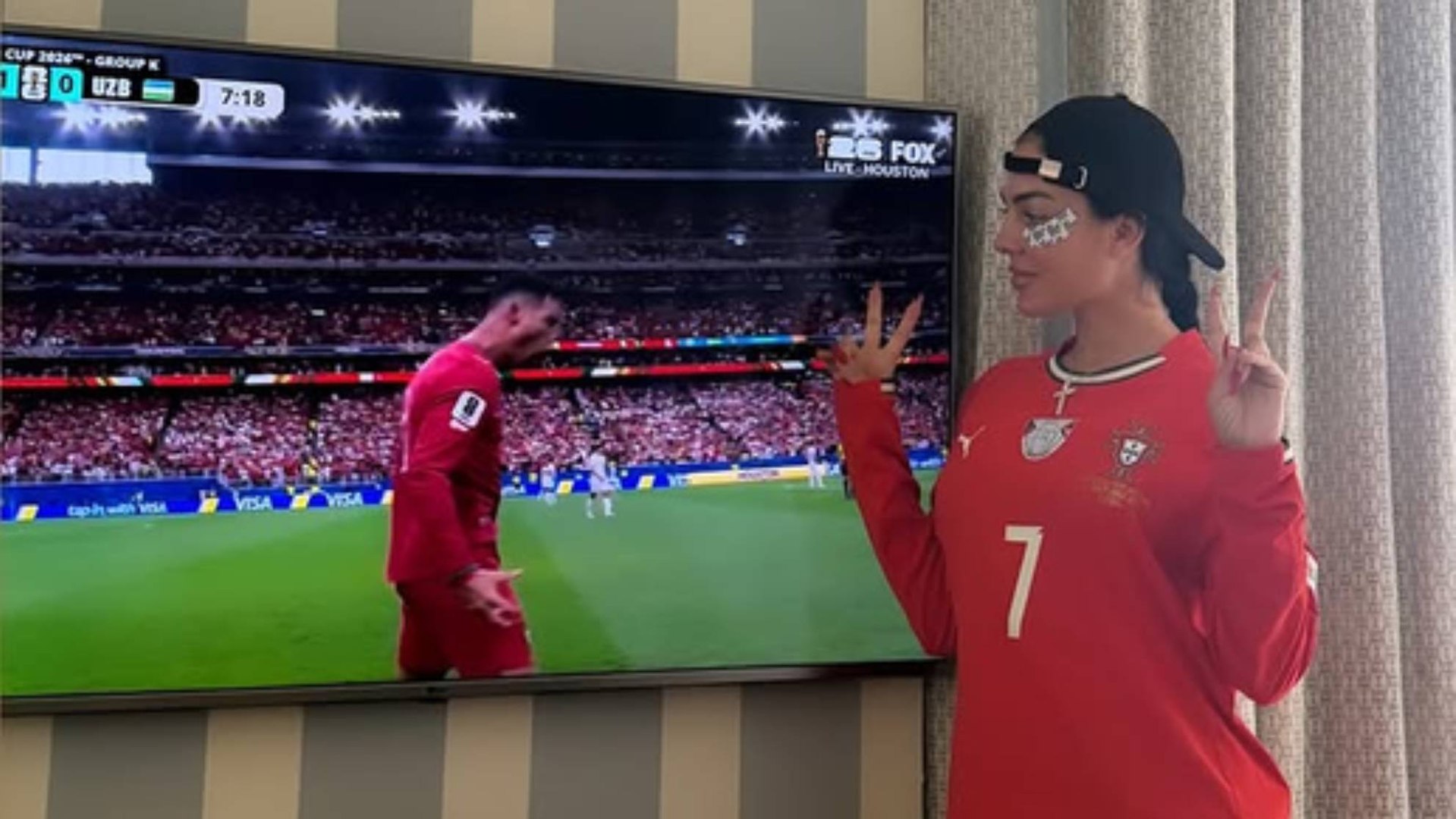 Georgina Rodríguez celebró con cuatro corazones los dos goles de Cristiano Ronaldo en el Mundial