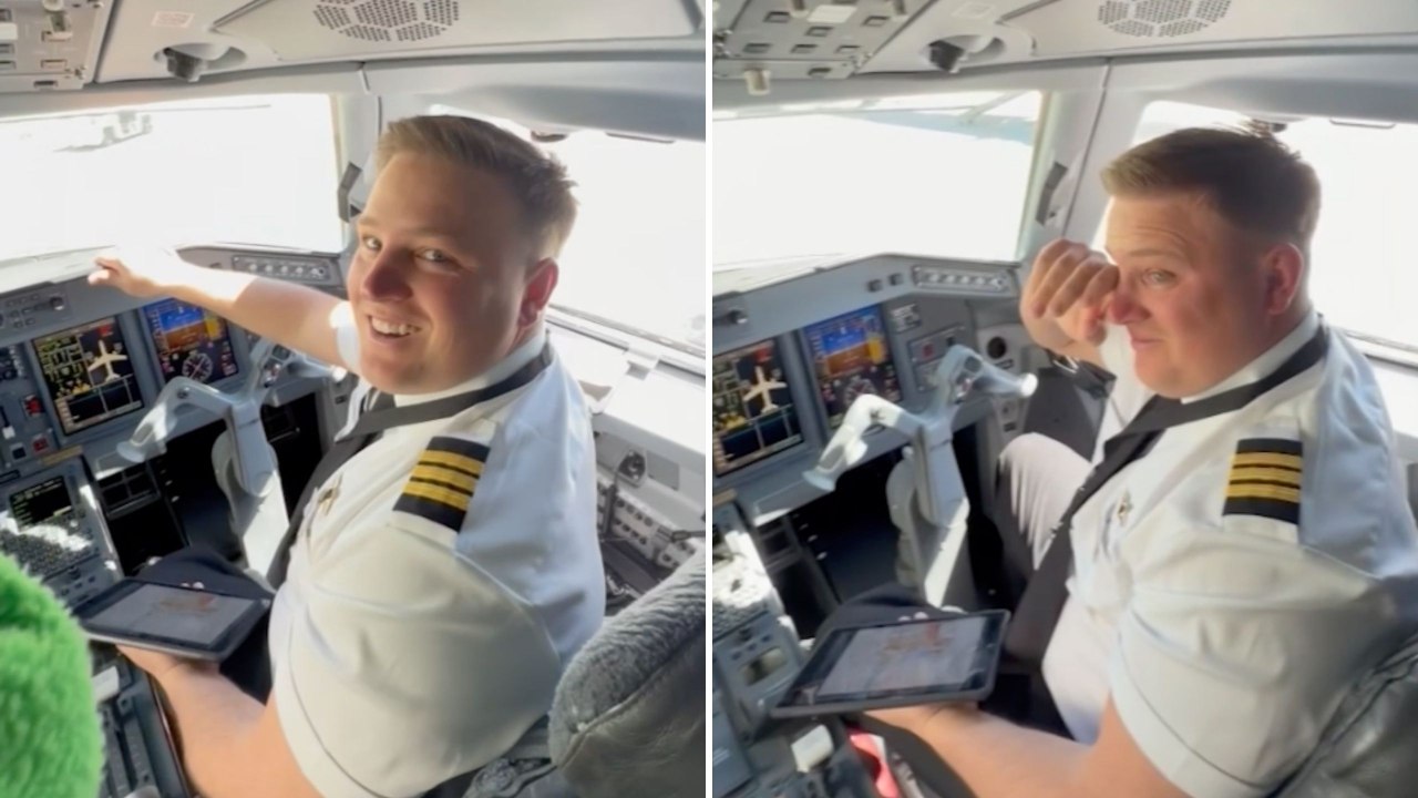 New Pilot's Girlfriend And Mom Surprise Him On First-Ever Commercial Flight | Happily TV