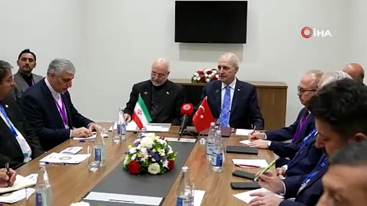 TBMM Başkanı Kurtulmuş, Bakü’de İran Meclis Başkanı Galibaf ile görüştü