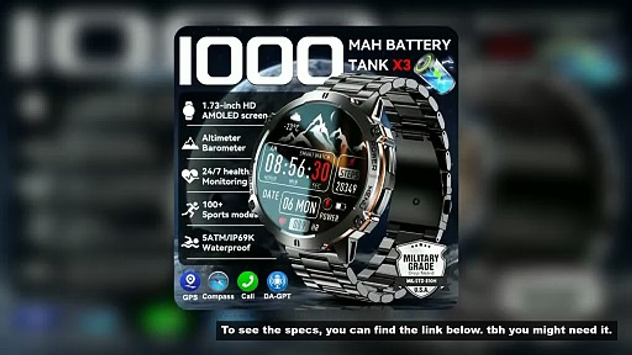 New TANK X3 1000mAh Large Battery Durable Adult Smart Watch GPS Compass Altimeter 5ATM Waterproof BT