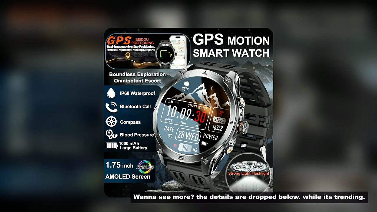 New 1.75�HD AMOLED Screen Outdoor Professional GPS Smart Watch Sports 1000mAh Battery 3ATM Waterproo