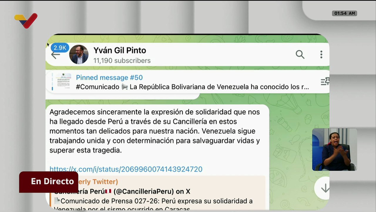 Venezuela agradece expresión de solidaridad de Perú ante los eventos sísmicos