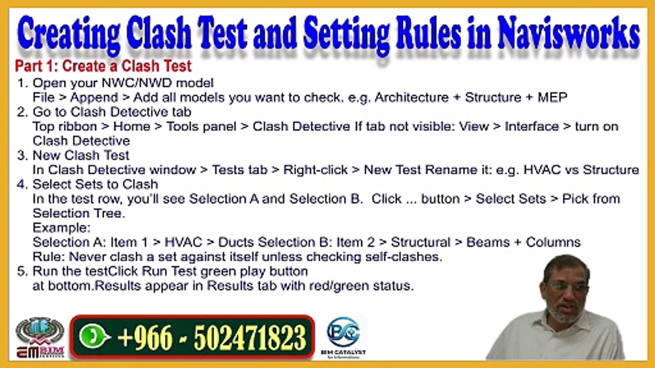 Navisworks Clash Detective Tutorial Create Clash Test + Set Rules Step by