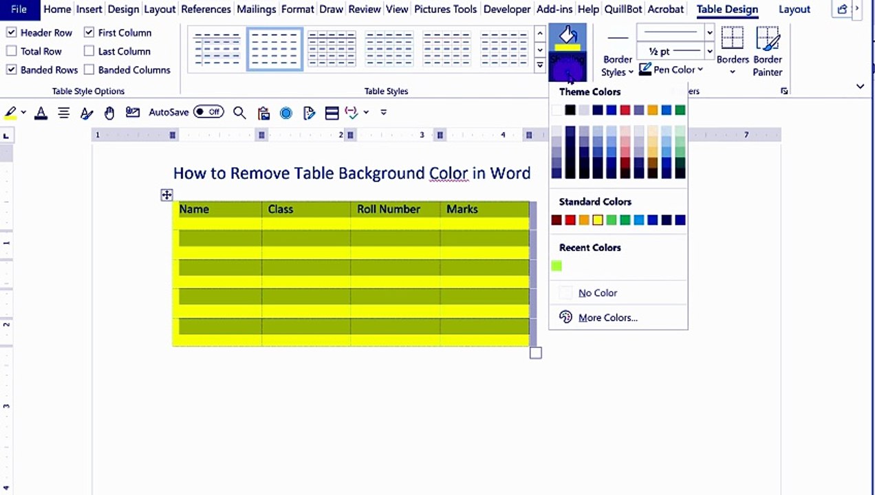 How to Clear Table Shading in Microsoft Word