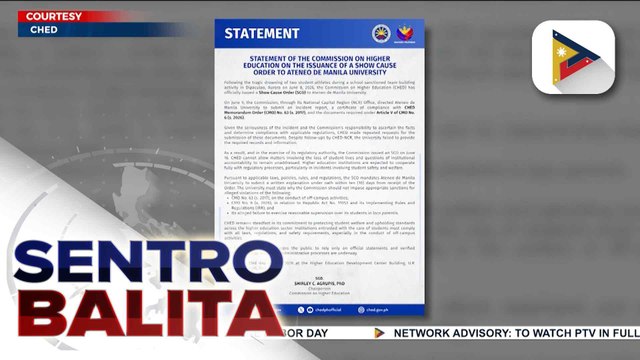 ADMU, inisyuhan ng Show Cause Order ng CHED kaugnay sa pagkamatay nina Rene Baterbonia at Divine Adili