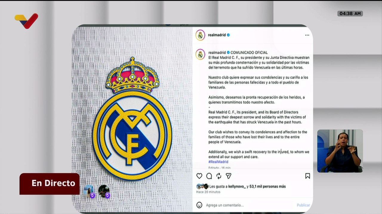 Real Madrid se solidariza con el pueblo de Venezuela tras fuertes terremotos