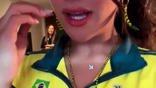 Maísa e Rodrygo juntos no jogo do Brasil