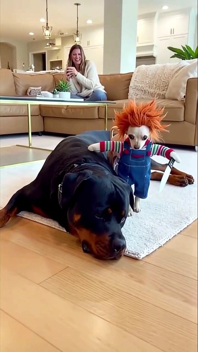 Big Dog Gets Scared of a Tiny Dog in Costume 😂🐶
