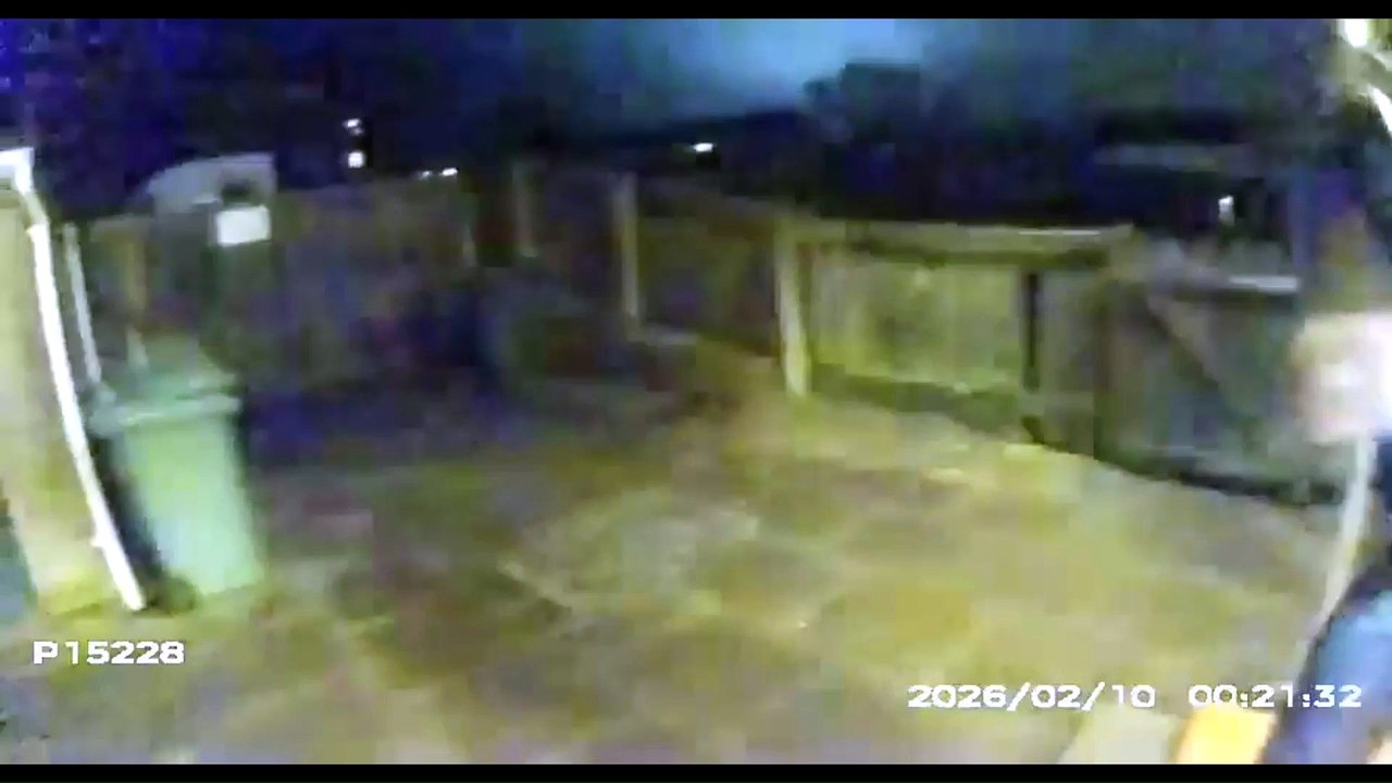 The frightening moment Newton Abbot PC Alice Beer was attacked on a first floor balcony by Guy Pottle.